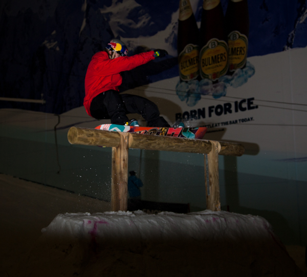 Jamie Nicholls casually jibs one of the bottom obstacles.