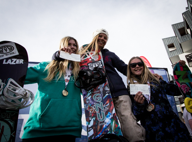 Ellie Sutton, Ayla Thidling and Natalie Silkstone on the women's podium. Photo: Sam McMahon