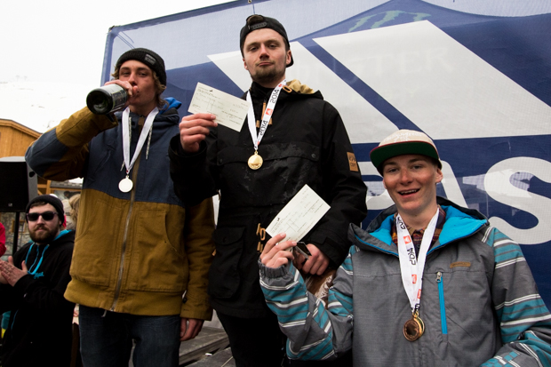 Henry Shackleton, Jamie Trinder and Lewis Courtier-Jones on the men's podium. Photo: Sam McMahon